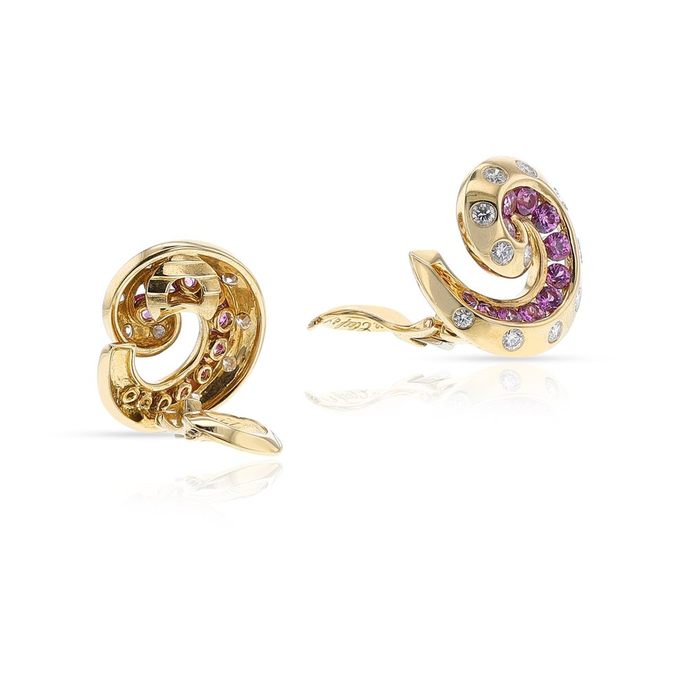 Van Cleef Arpels Retro Pink Sapphire and Diamond Swirl 18K
