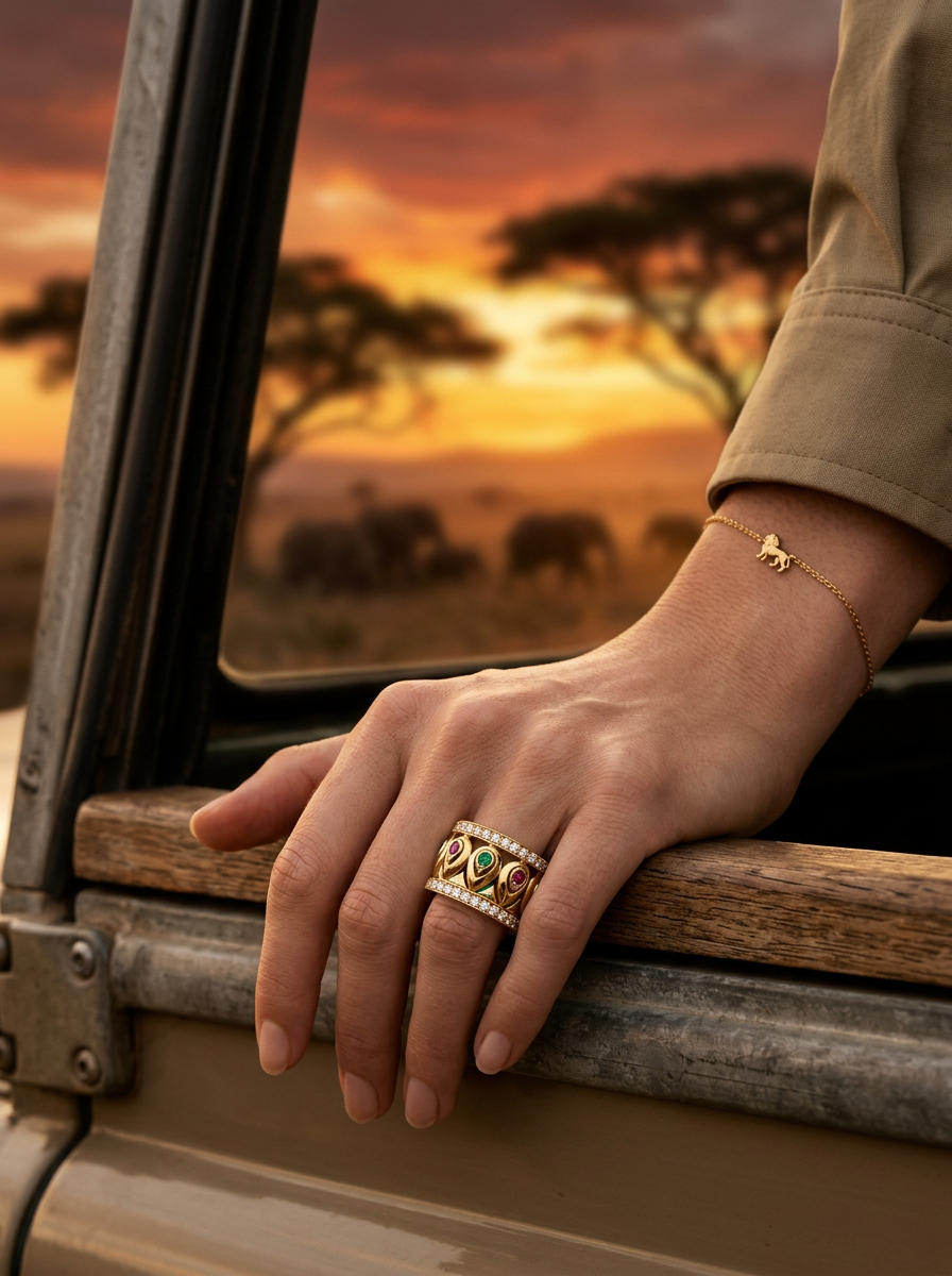 Cartier Emerald Ruby and Diamond 18K Yellow Ring Band.png