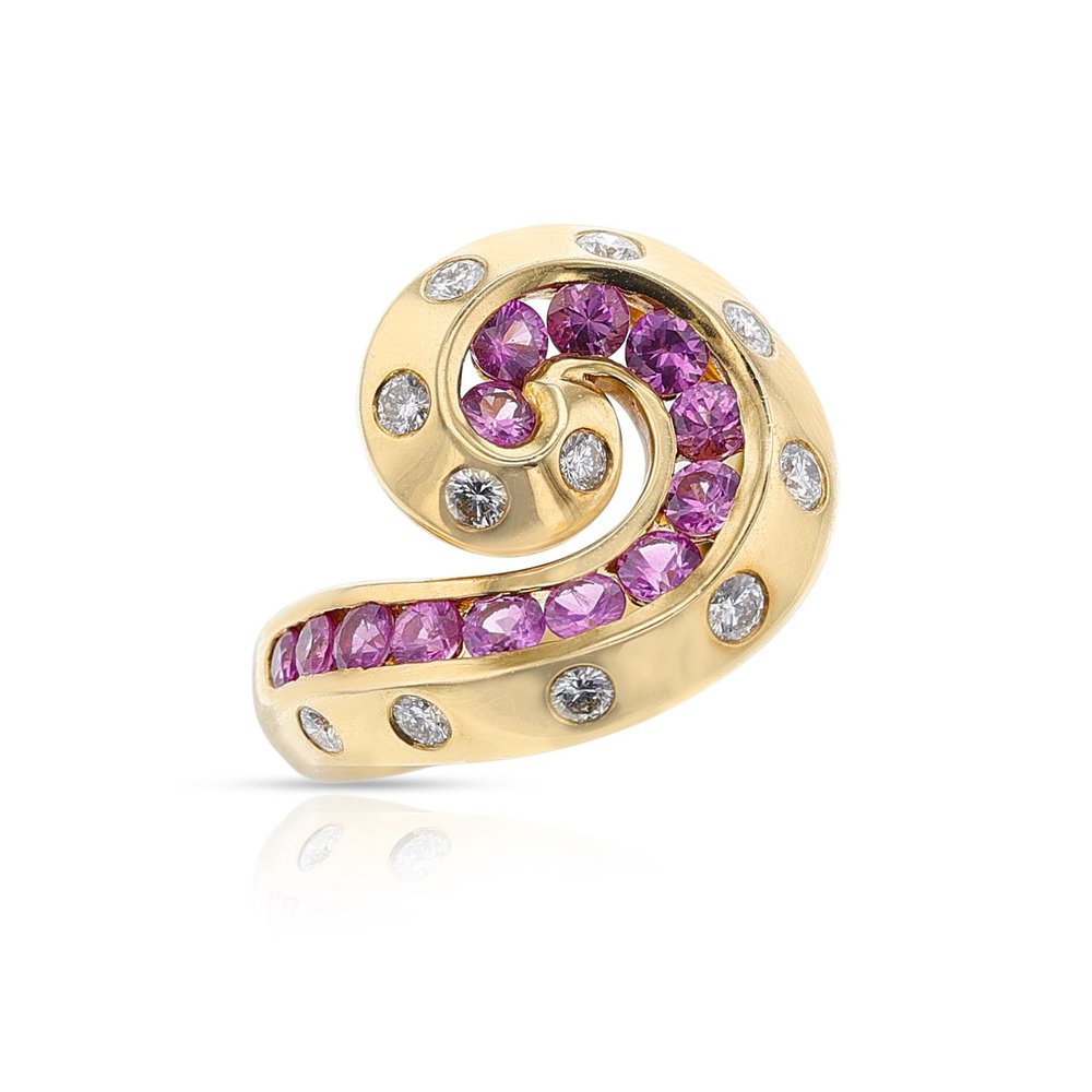Van Cleef Arpels Retro Pink Sapphire and Diamond Swirl 18K