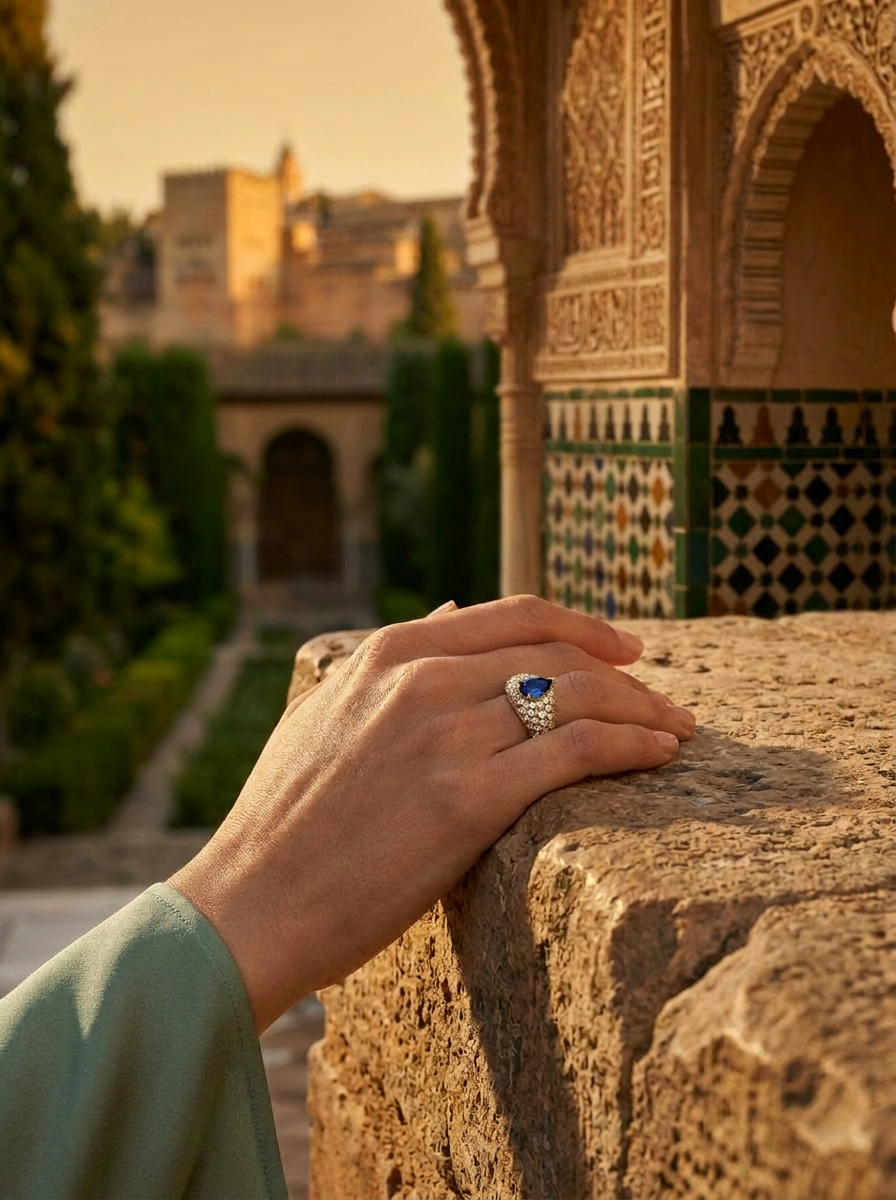 Cartier Pear Shaped Sapphire and Diamond 18K Yellow Gold Ring.png