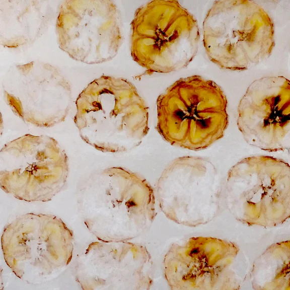 Unexpected beauty often comes from errors. (photo by Junko Yamamoto: error - making of banana chips) 