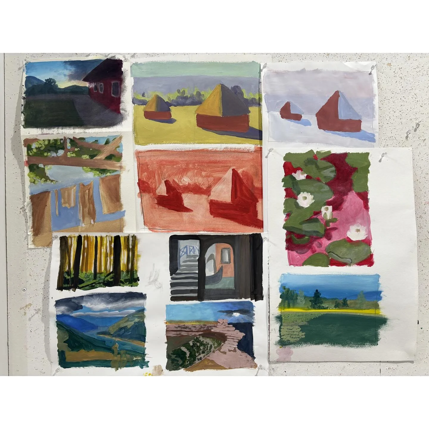 A bunch of my demos and the paintings my students made during the &ldquo;painting: start to finish&rdquo; workshop this weekend. We explored different kinds of underpaintings, building up paint through layers, and various glazing techniques