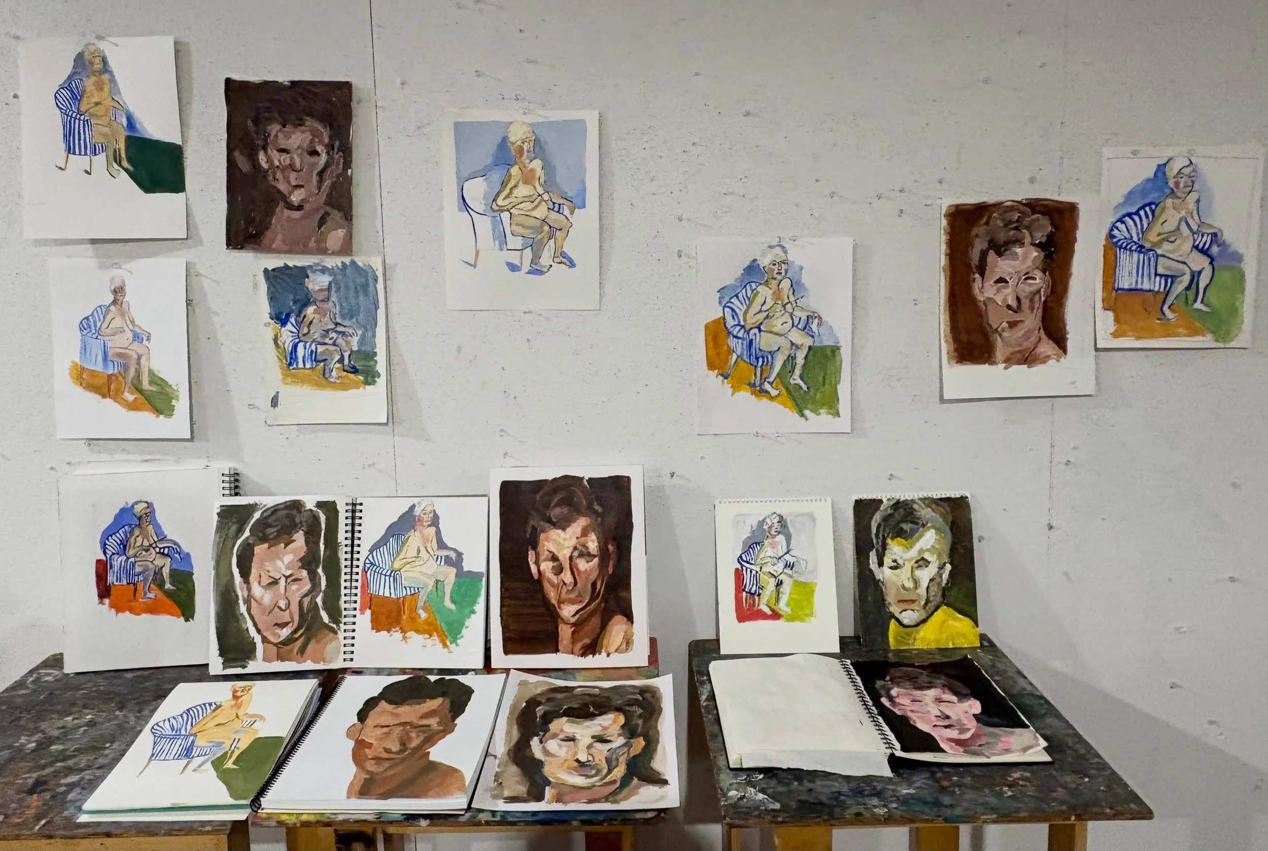 What you see here is an impressive collection of studies based on paintings by Alice Neel and Lucian Freud that students made last night in my painting the figure class @visaartschool