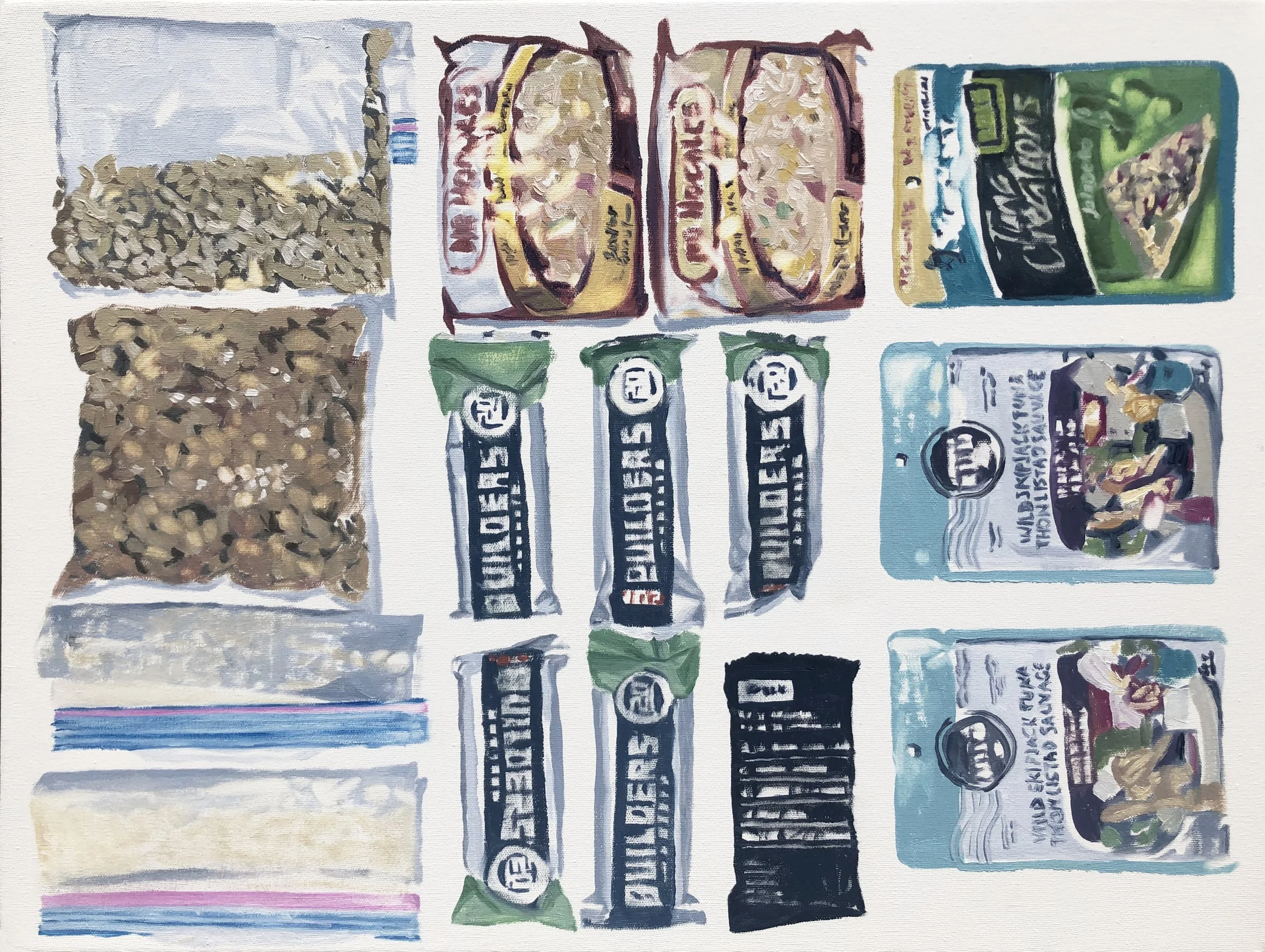 Food for 3 Days, 2 Nights, oil on canvas, 18" x 24", 2025