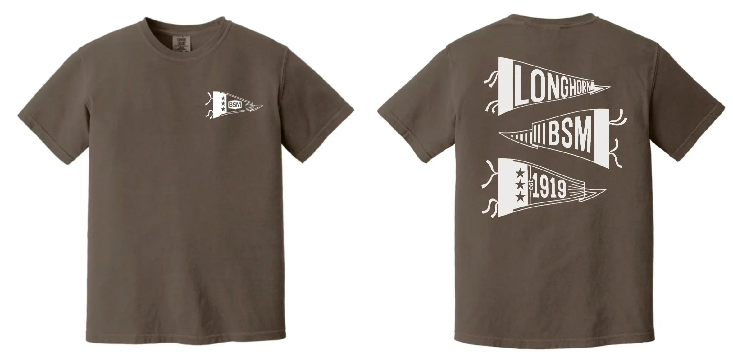 Penant design in white on Espresso Brown Comfort Colors shirt