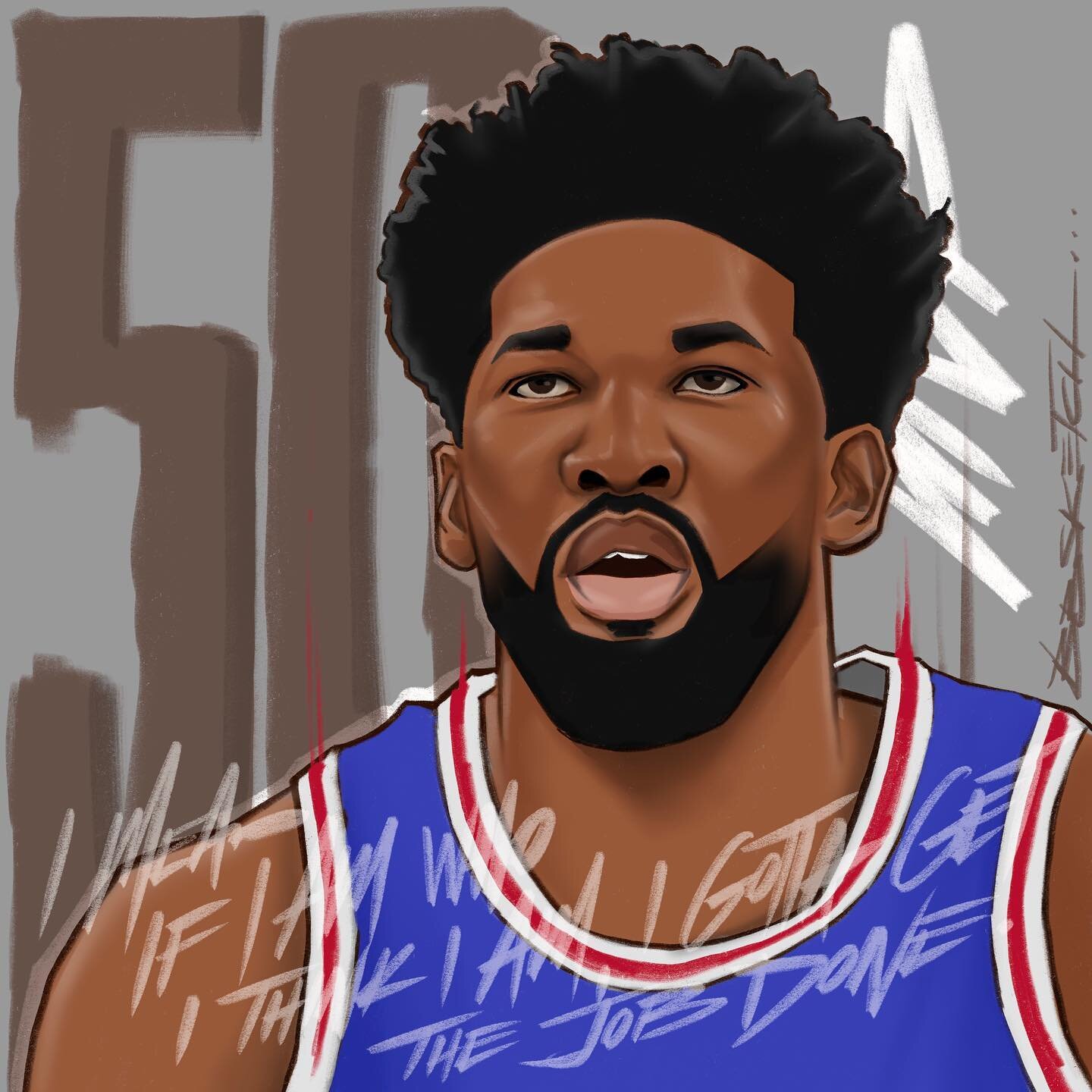 50 Piece Embiid. #TheProcess #JoelEmbiid #SixersNation ::: #bbsketch @joelembiid @sixers