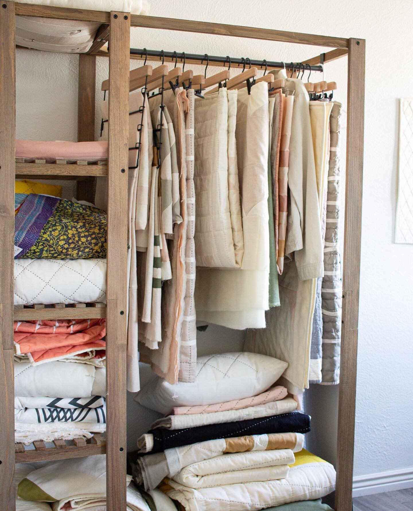 I'm sure this is not the best way to store quilts, but it's what is happening right now in my studio. I have been in this studio for a few months now, and after having lived in and used it for some time, I'm ready to make some changes.⁠
⁠
Do you chan
