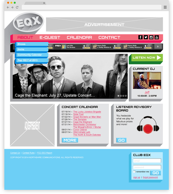 Mock-up of the EQX website.