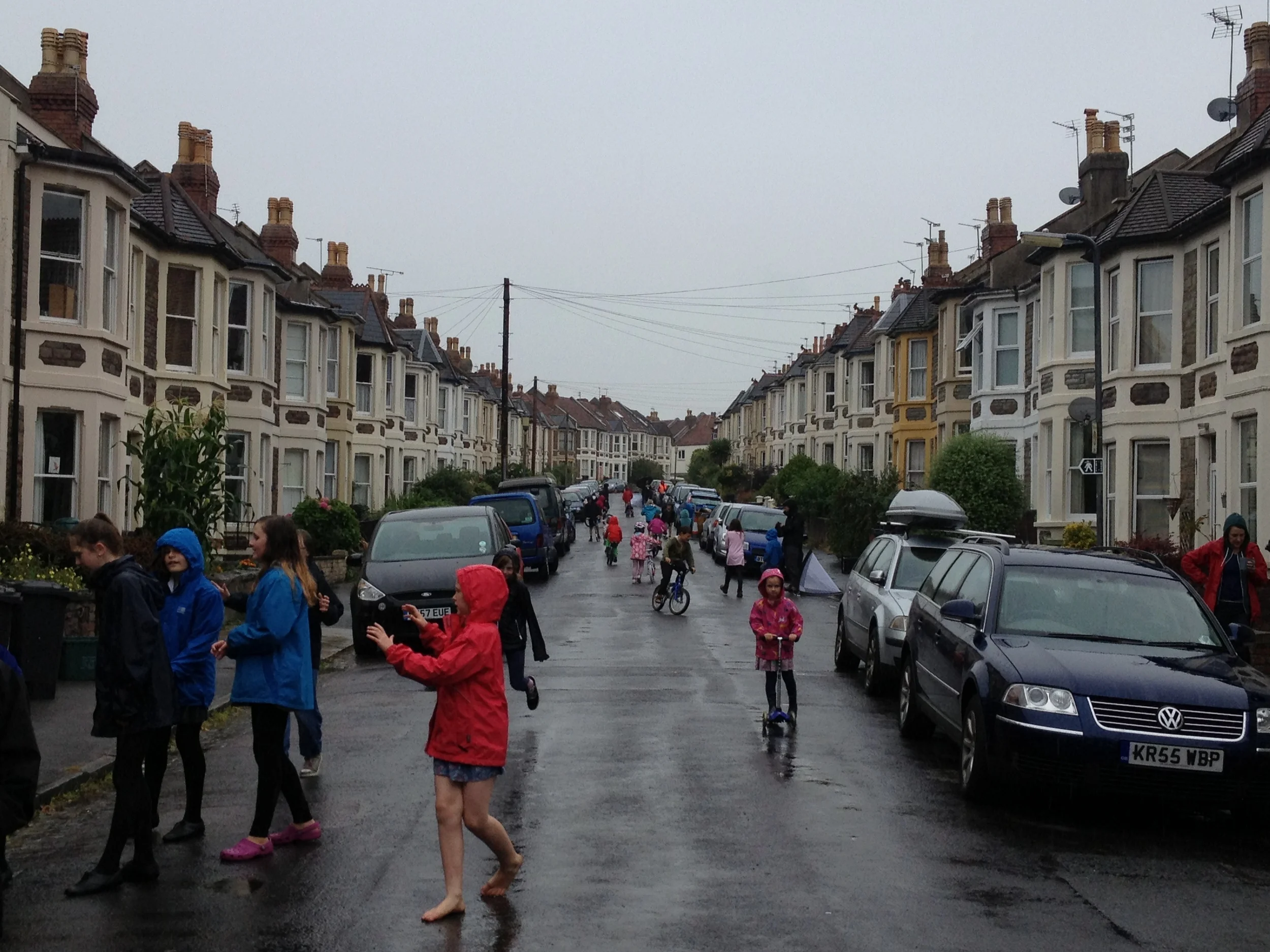 Our first Playing Out session in torrential rain. Great fun and great neighbours.