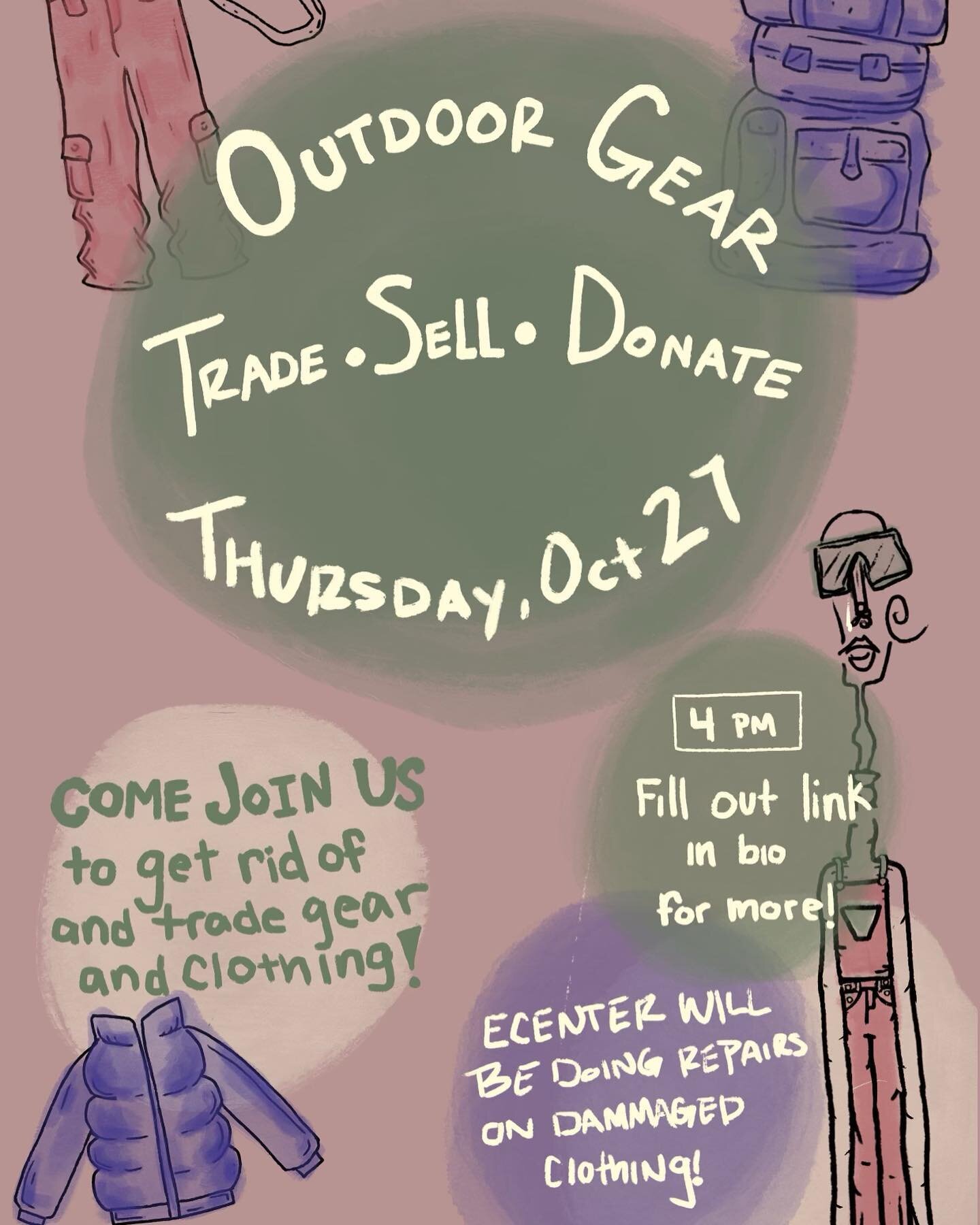 Howdy Freeriders 🤠🤠🤠🤠

Come join us next Thursday, Oct 27, from 4-7 pm to swap, donate or sell your used gear and clothing! This is an awesome opportunity for you to give your old outdoors equipment a new home 🏂⛷🎿🛷🚵🧗&zwj;♀️🤹🏽&zwj;♂️ This e