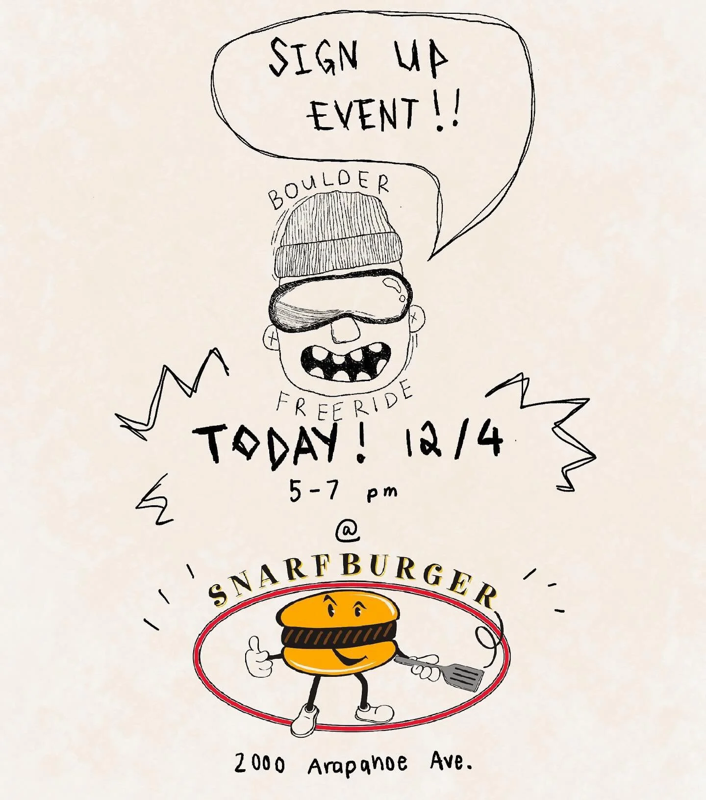 LAST CHANCE TO SIGN UP BEFORE HILLJAM! NO, YOU DO NOT HAVE TO BE A MEMBER TO ATTEND THE MAIN EVENT, BUT YOU DO HAVE TO BE A MEMBER FOR THE AFTER PARTY. 
TODAY FROM 5-7 @ 2000 ARAPAHOE AVENUE🍔
WE ALSO HAVE ALL SHIRT COLORS BACK IN STOCK, SO COME BY