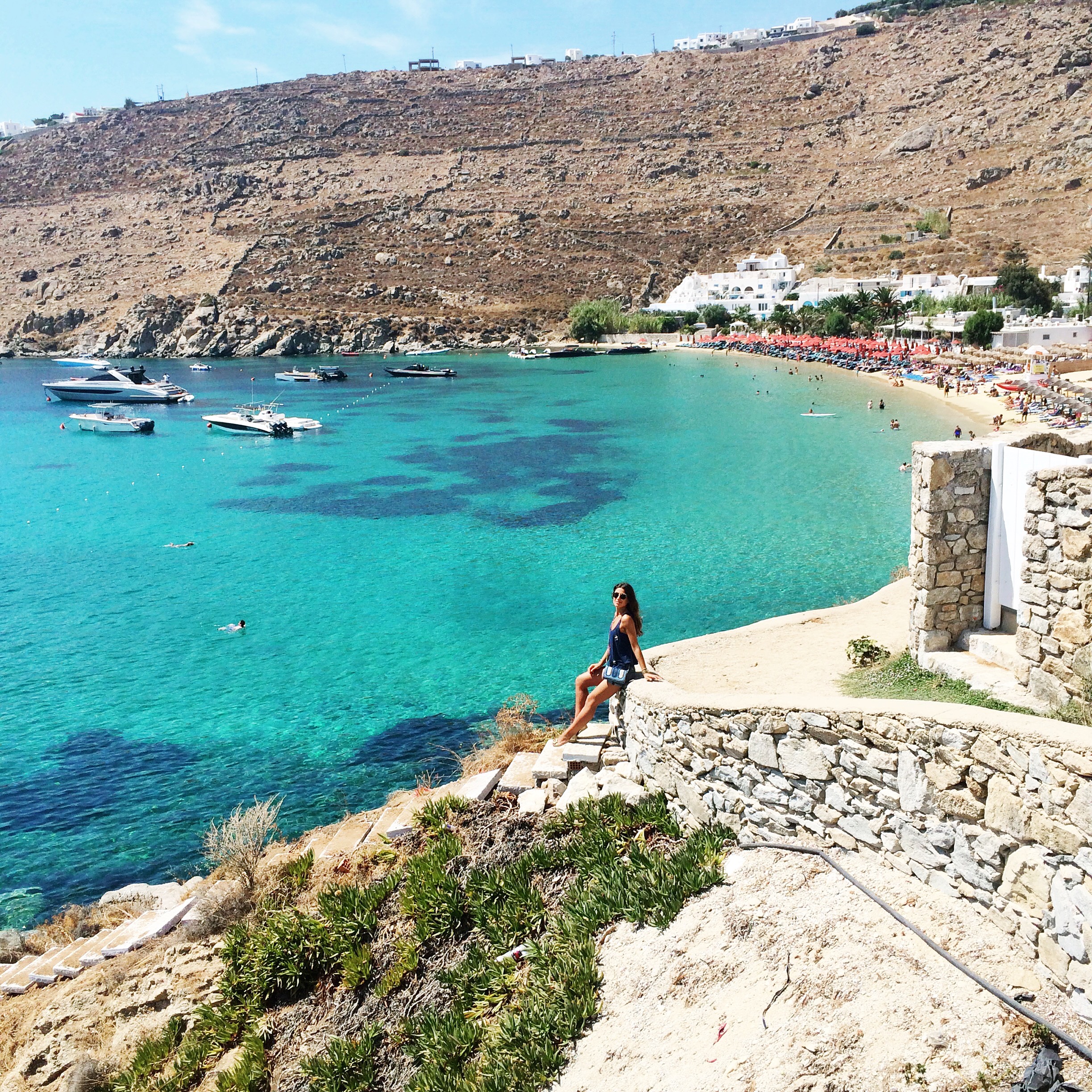 The Psarou Beach from above