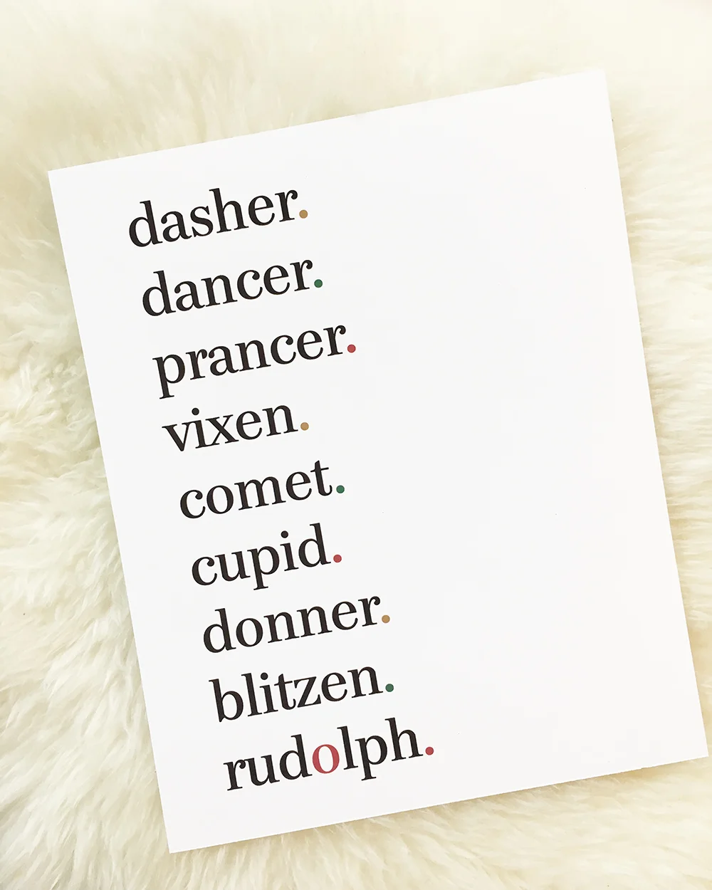 Reindeer Names Christmas Print