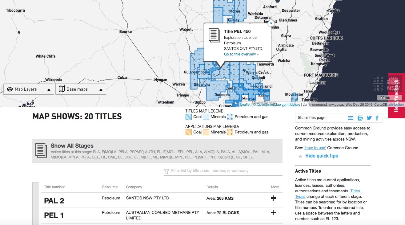 Map searches present a searchable list of titles leading to more data and contextual content and company information.