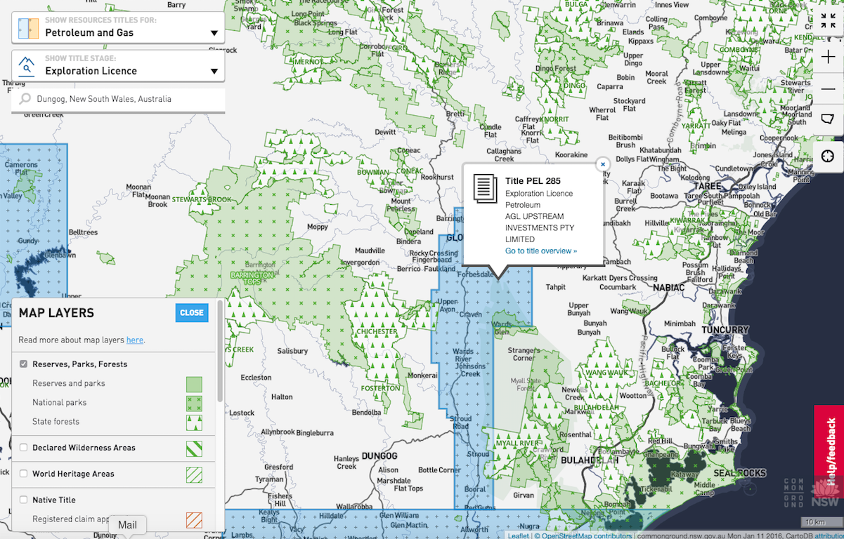 Map layers show the context of mining with other land uses and exclusions zones.