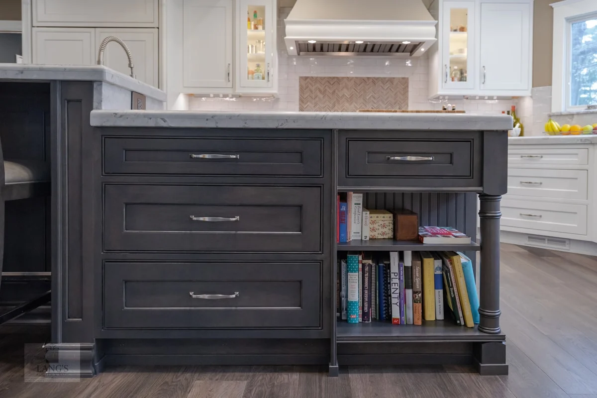 Kitchen island with open shelves