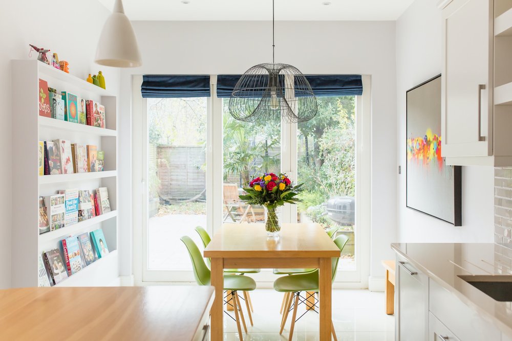 kitchen with bookshelves