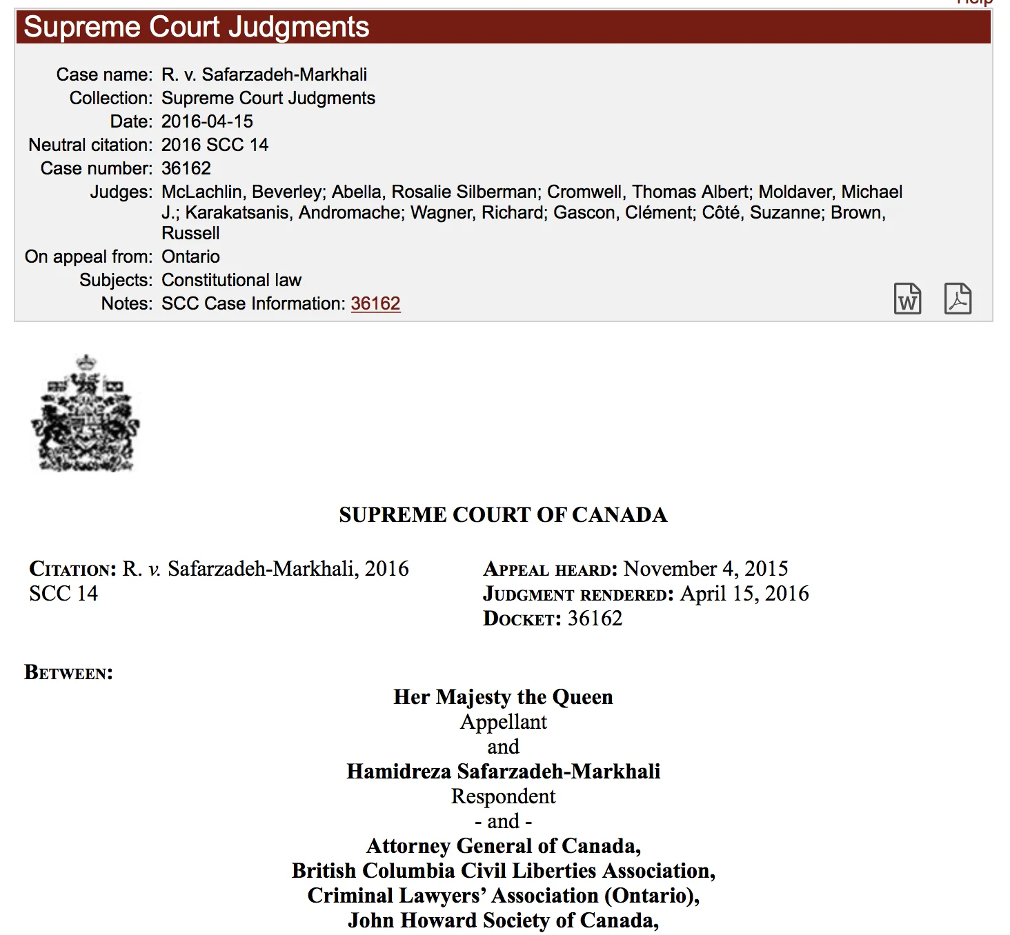 supreme court of canada docket