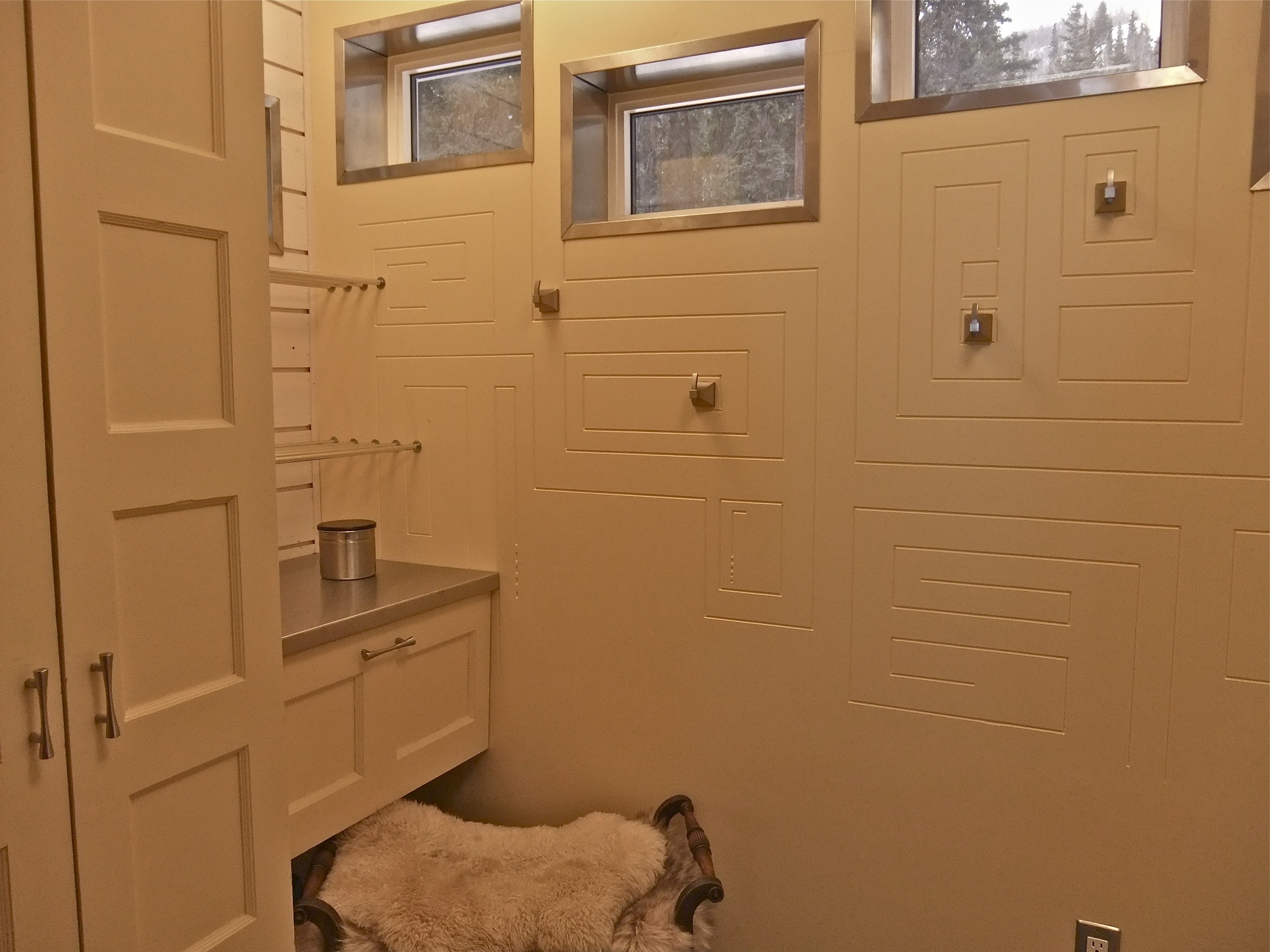 Arctic entrance, with drying shelves for mittens.