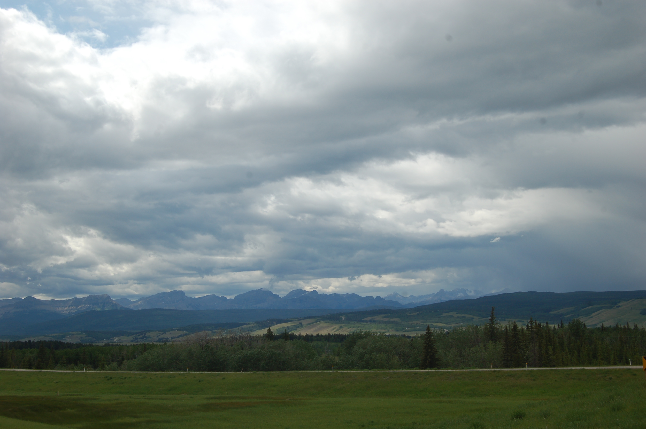 Views of the mountains from just west of Calgary.
