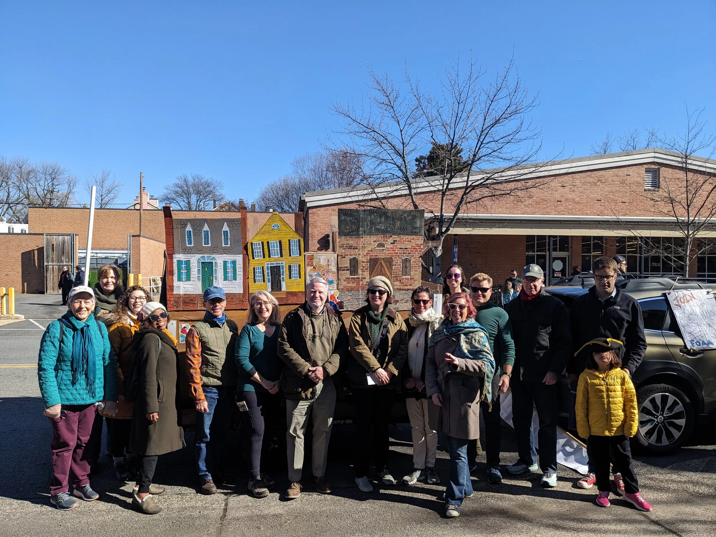 FOAA marchers and float at the 2024 GW Birthday Parade, Alexandria, VA