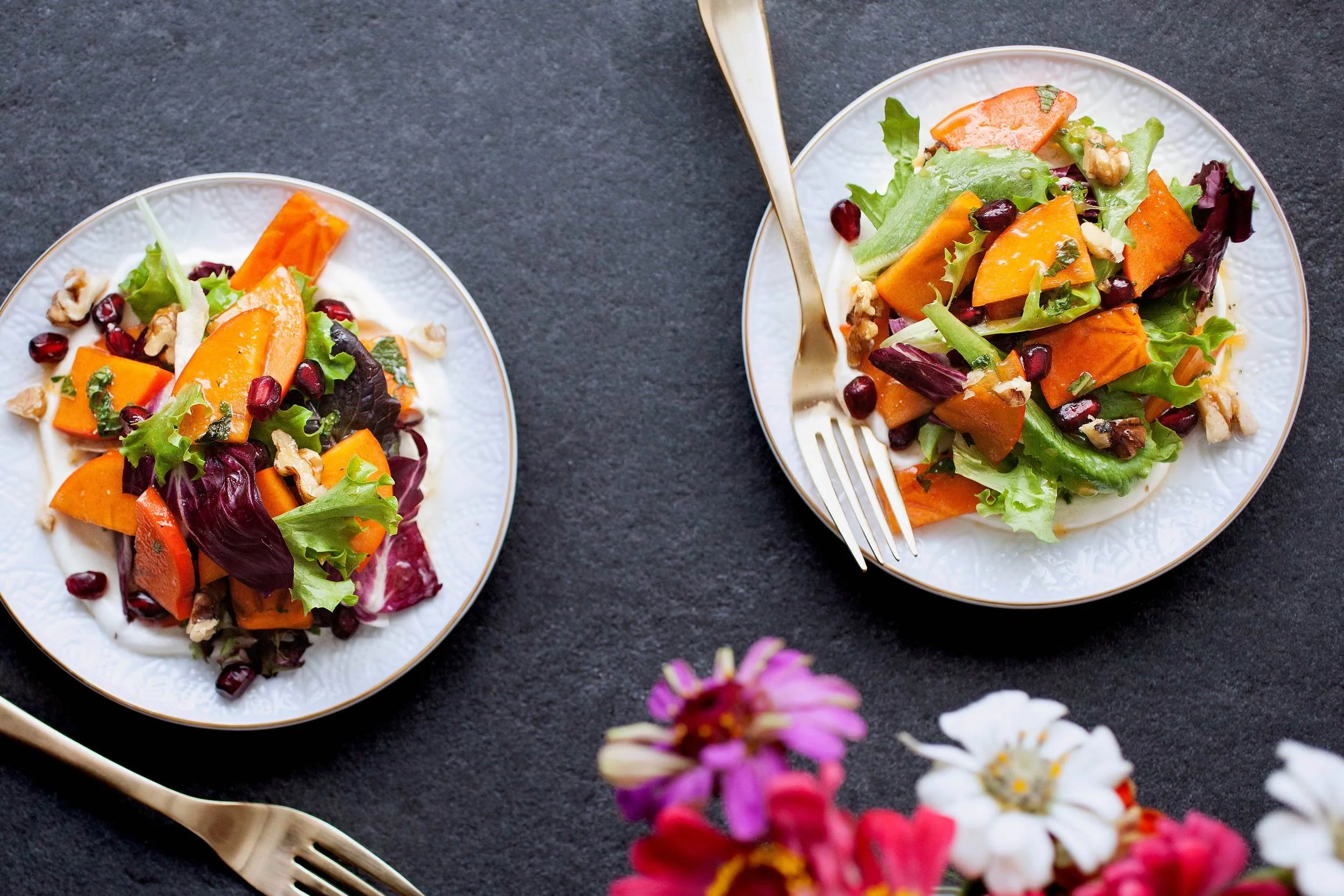 Persimmon Salad + Whipped Goat Cheese