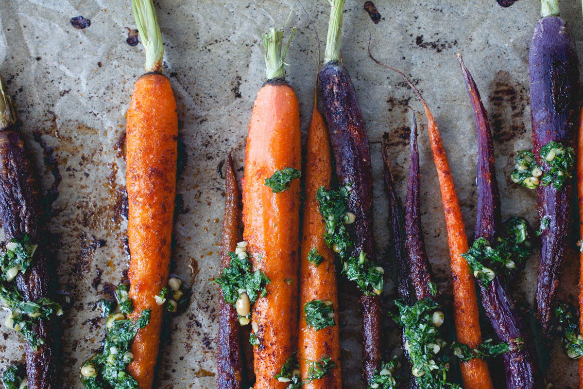 Roasted Carrots with Mint Dressing recipe