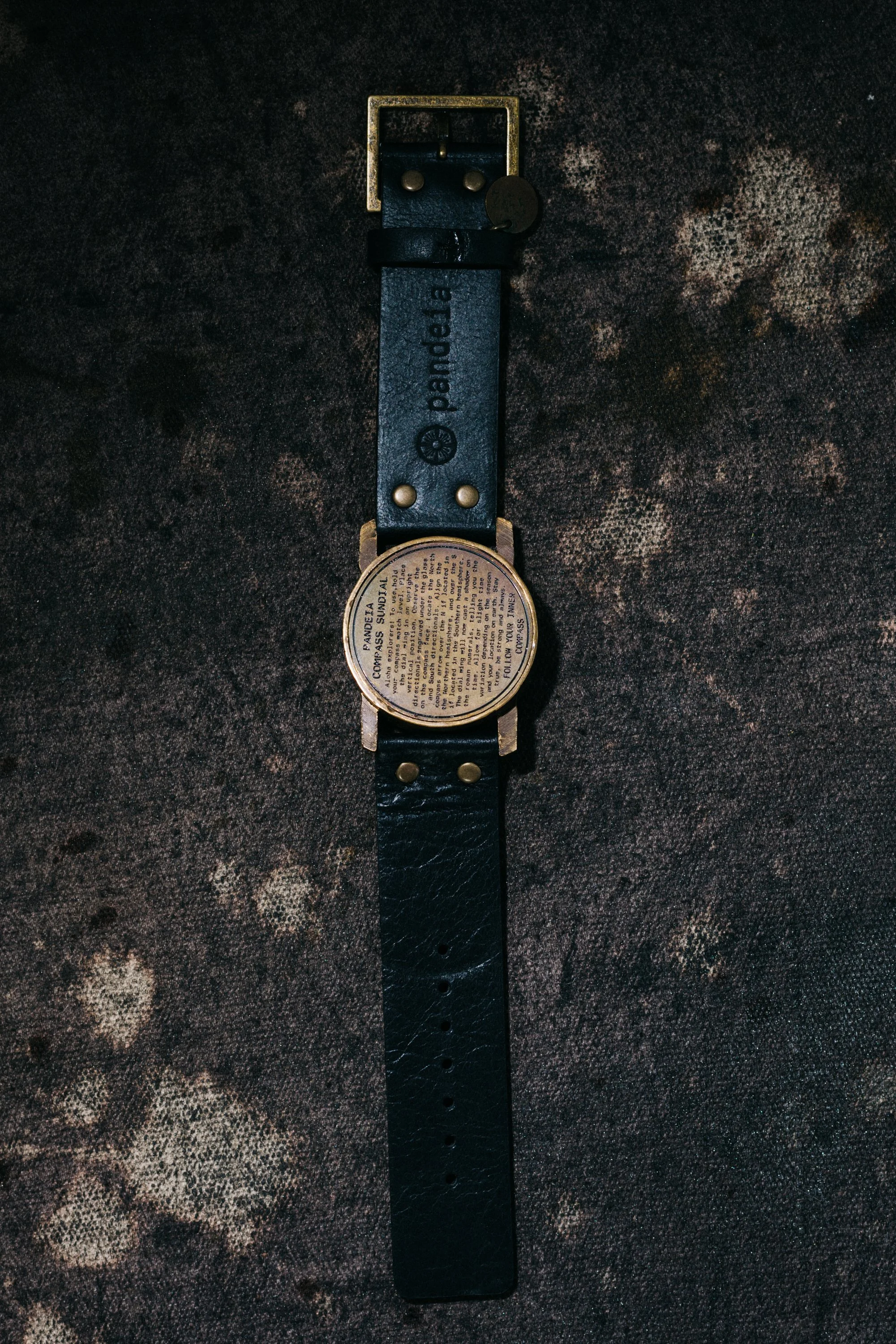 PANDEIA Sundial Watch Black Leather Cuff Bronze Roman Numeral Steampunk Artisan Wide Leather Steampunk Watch Cuff|Red and Black main image 3