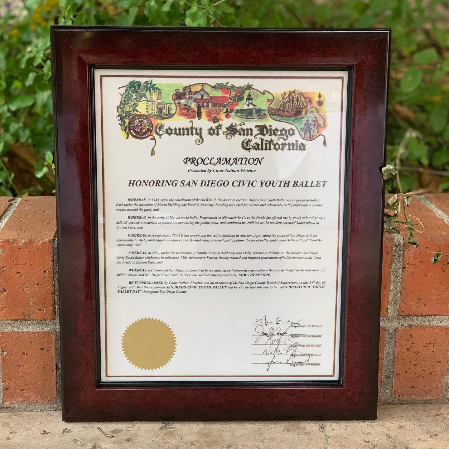 THIS IS A VERY SPECIAL POST!!!!!!!! Today, in recognition of our unparalleled legacy and dedication to youth ballet education for over 75 years, the County of San Diego proclaimed that August 14, 2021, shall forever be known as &ldquo;San Diego Civic