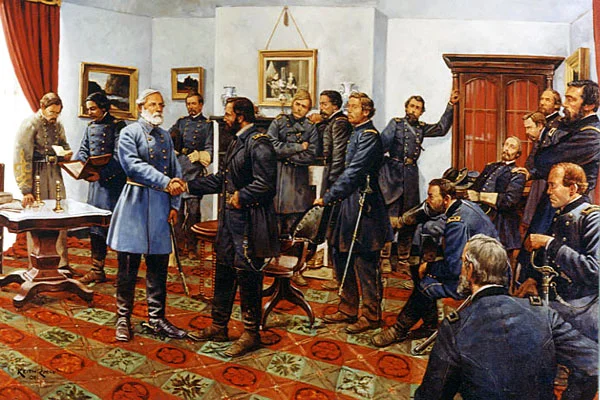 Lee surrenders to Grant at Appomattox Court House