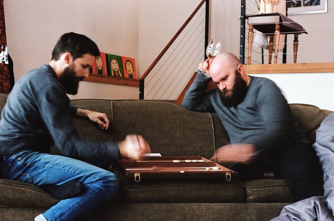 Backgammon is a great way to pass the time until orders ship for &quot;Greetings from the Sunshine State.&quot; 
Tapes are printing and being prepped from our buds @jet.flotsam

By the way, I believe Andy won this particular match. 

Photo: @justines