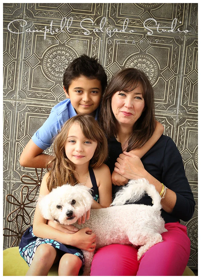 Portrait of family on vintage tile background by Campbell Salgado Studio.