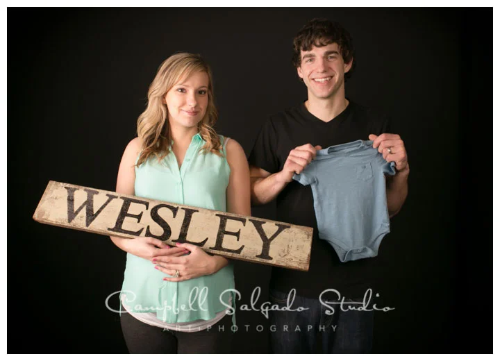photos of a couple expecting a boy named Wesley in a pregnancy shoot at Campbell Salgado Studio.