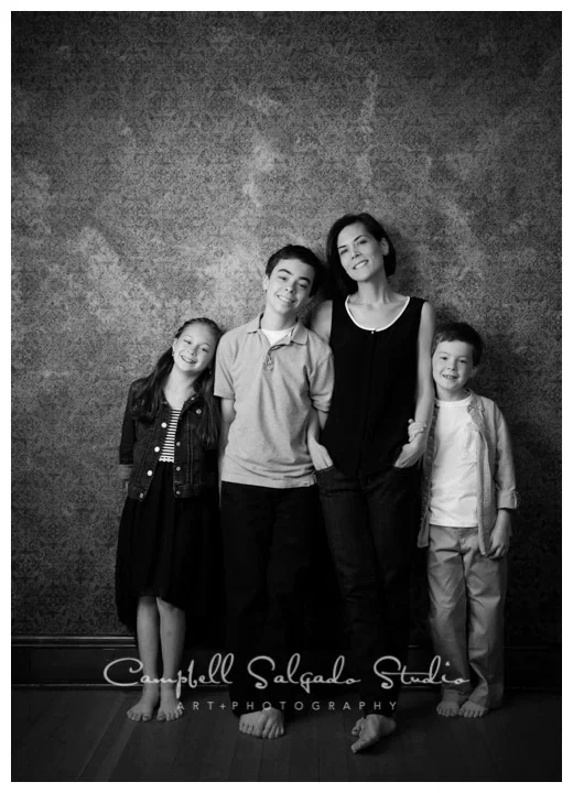 Portrait of family on vintage amber background at Campbell Salgado Studio in Portland, Oregon.