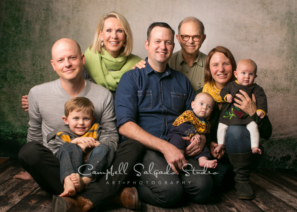  Portrait of extended family on abandoned concrete background&nbsp;by family photographers at Campbell Salgado Studio, Portland, Oregon. 
