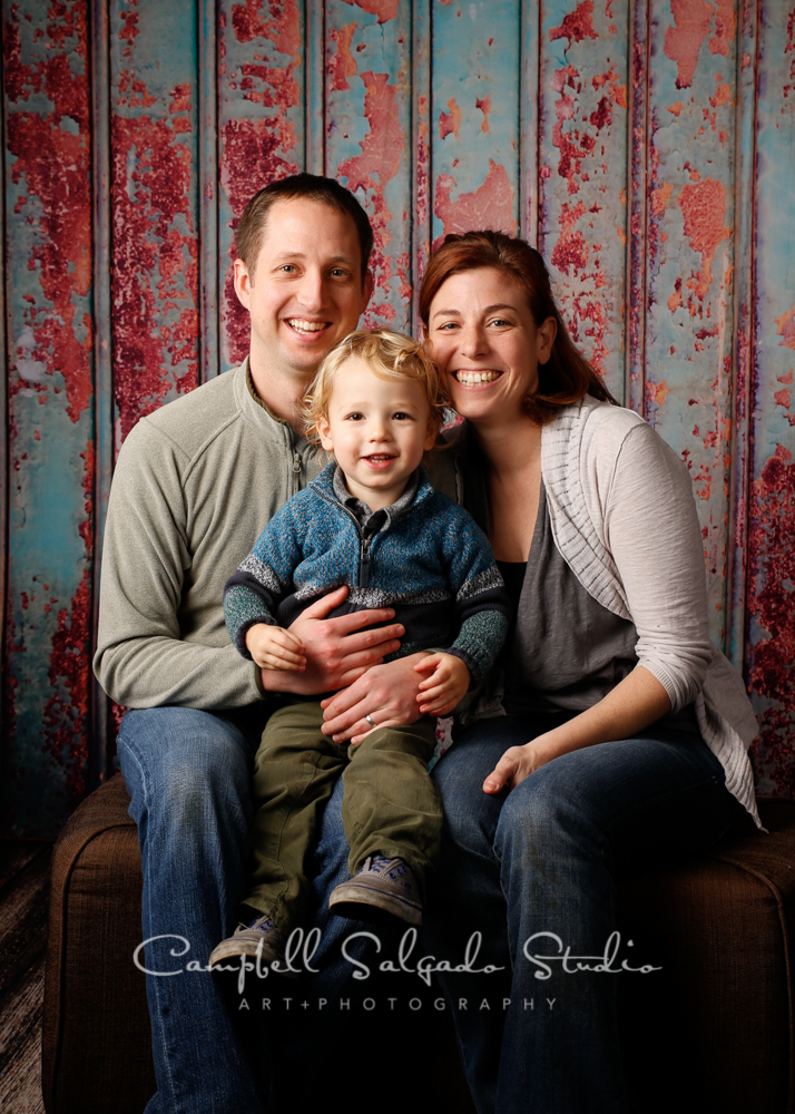  Portrait of family on italian rust background&nbsp;by family photographers at Campbell Salgado Studio, Portland, Oregon. 