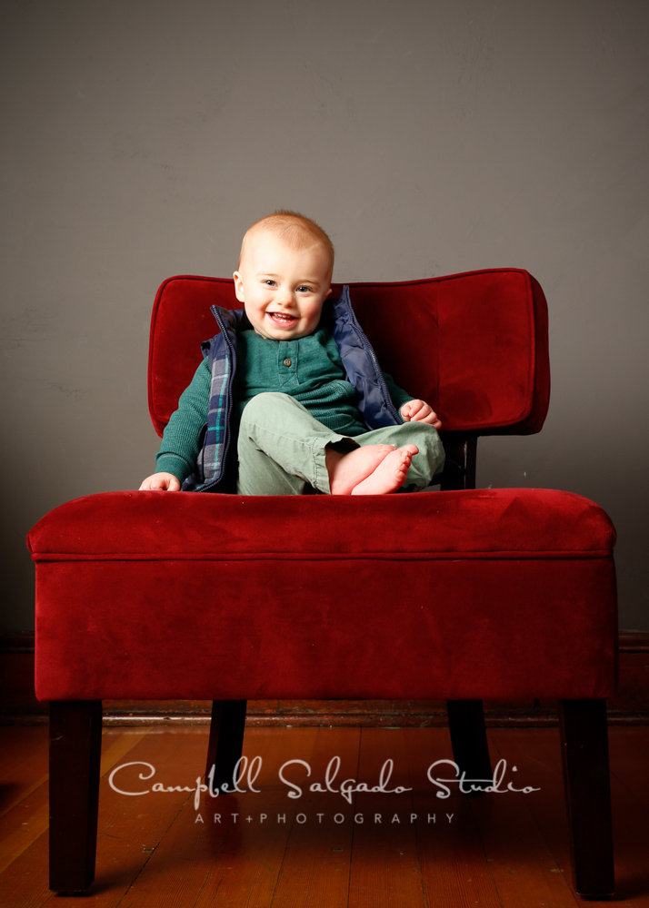  Portrait of child on grey background&nbsp;by child photographers at Campbell Salgado Studio, Portland, Oregon. 