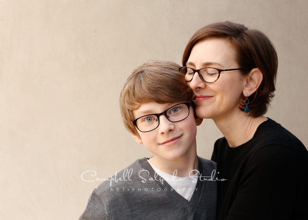  Portrait of mother and son on modern grey background&nbsp;by family photographers at Campbell Salgado Studio, Portland, Oregon. 