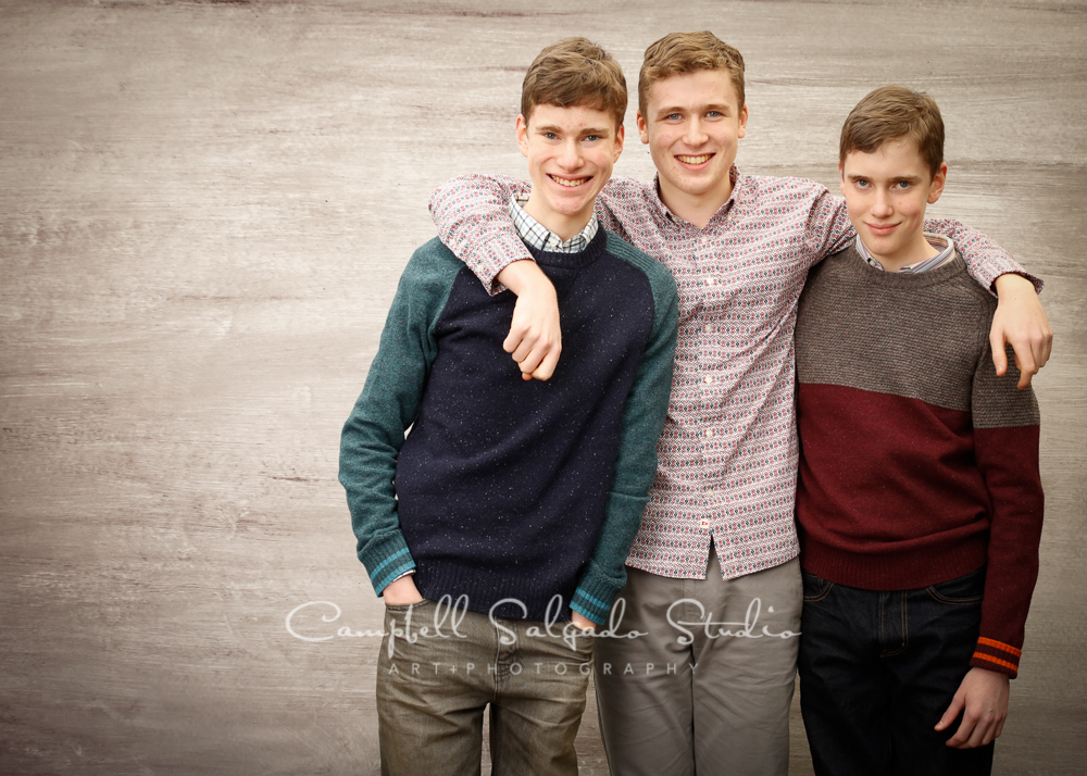  Portrait of brothers on graphite background&nbsp;by family photographers at Campbell Salgado Studio, Portland, Oregon. 