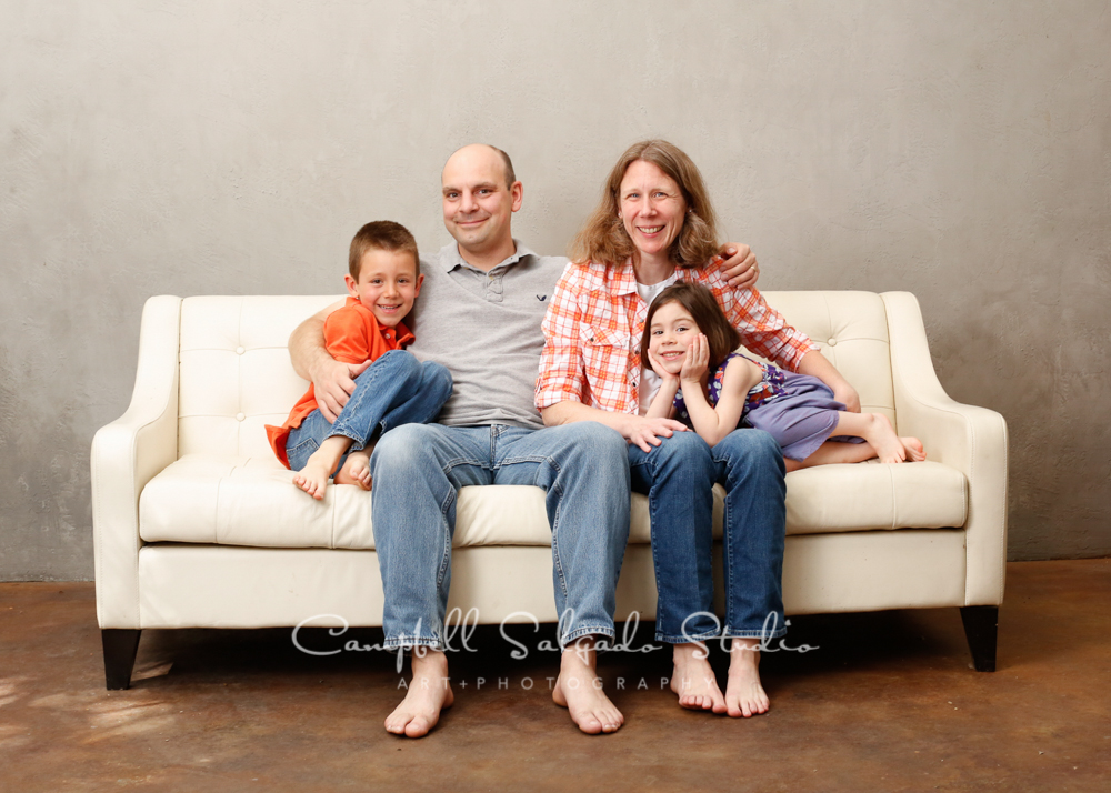  Portrait of family on modern grey background&nbsp;by family photographers at Campbell Salgado Studio, Portland, Oregon. 