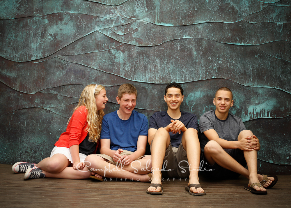  Portrait of siblings on copper wave background&nbsp;by family photographers at Campbell Salgado Studio, Portland, Oregon. 