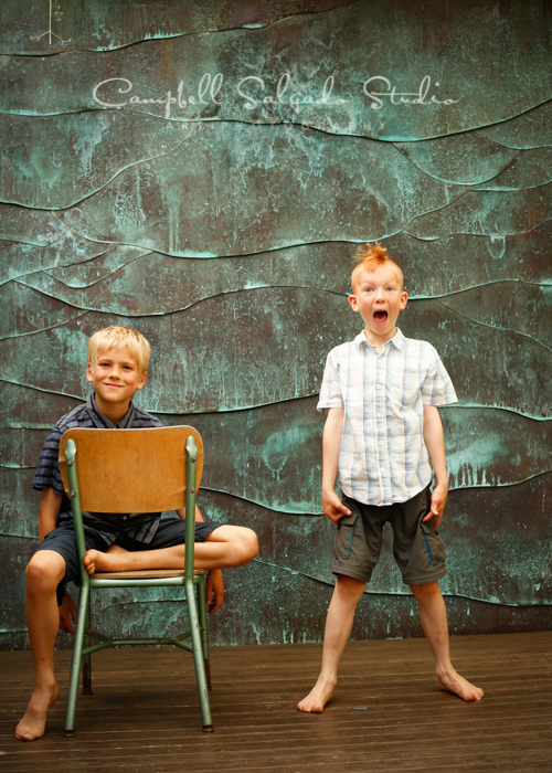 Portrait of brothers on copper wave background&nbsp;by family photographers at Campbell Salgado Studio, Portland, Oregon. 