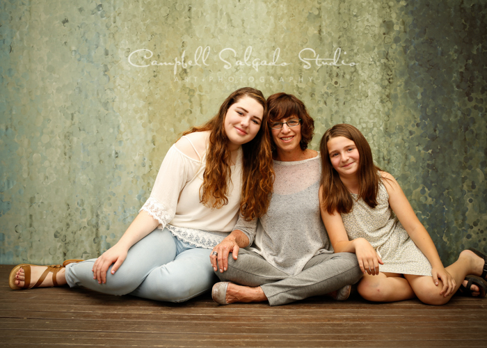  Portrait of mother and daughters on rain dance background&nbsp;by family photographers at Campbell Salgado Studio, Portland, Oregon. 