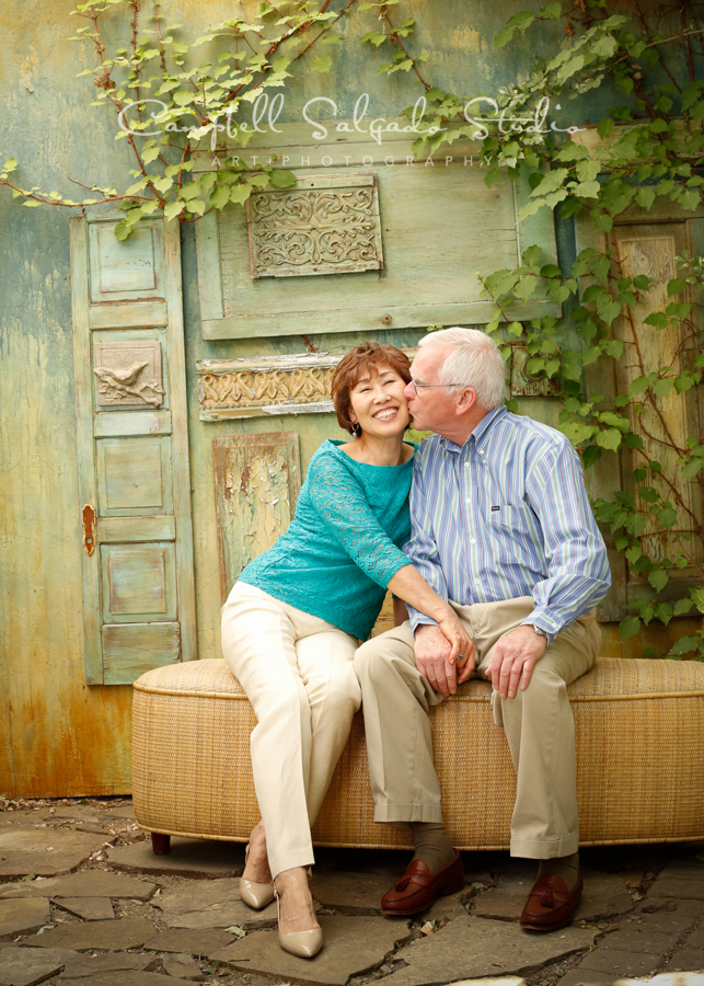  Portrait of couple on vintage green doors background&nbsp;by couple's&nbsp;photographers at Campbell Salgado Studio, Portland, Oregon. 