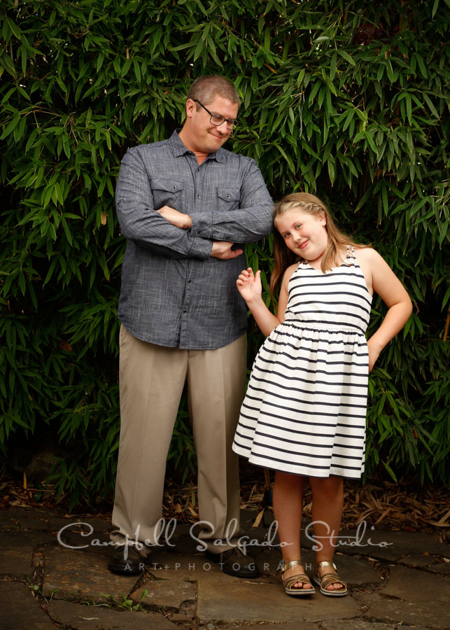  Portrait of father and daughter on bamboo background by family photographers at Campbell Salgado Studio in Portland, Oregon. 