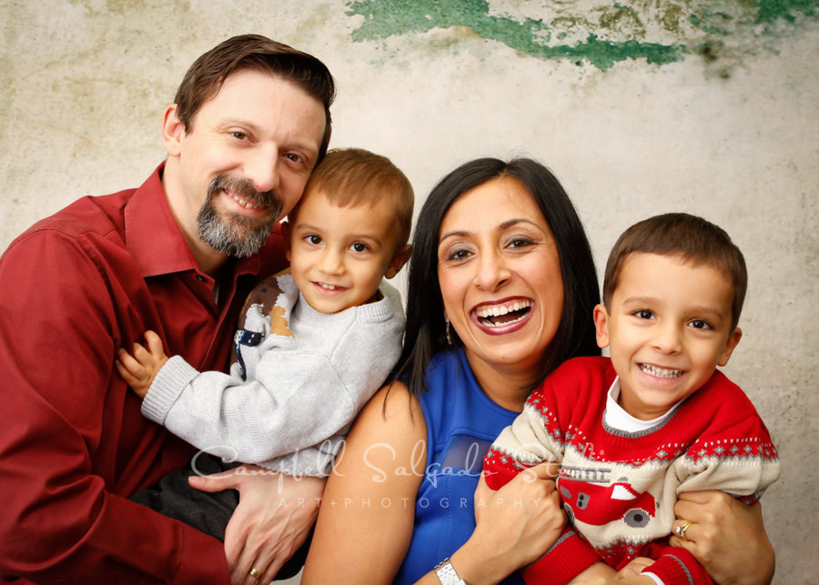  Portrait of family on abandoned concrete background by family photographers at Campbell Salgado Studio in Portland, Oregon. 