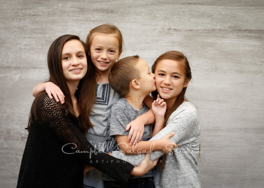  Portrait of children on graphite background by child photographers at Campbell Salgado Studio in Portland, Oregon. 