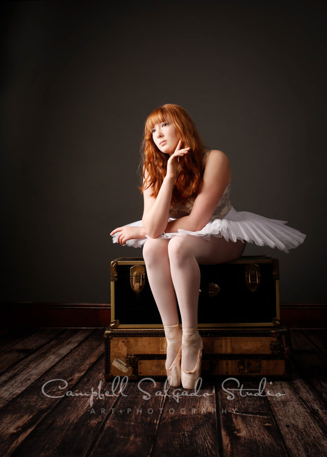  Portrait of teen ballet dancer on grey background by teen childrens photographers at Campbell Salgado Studio in Portland, Oregon. 