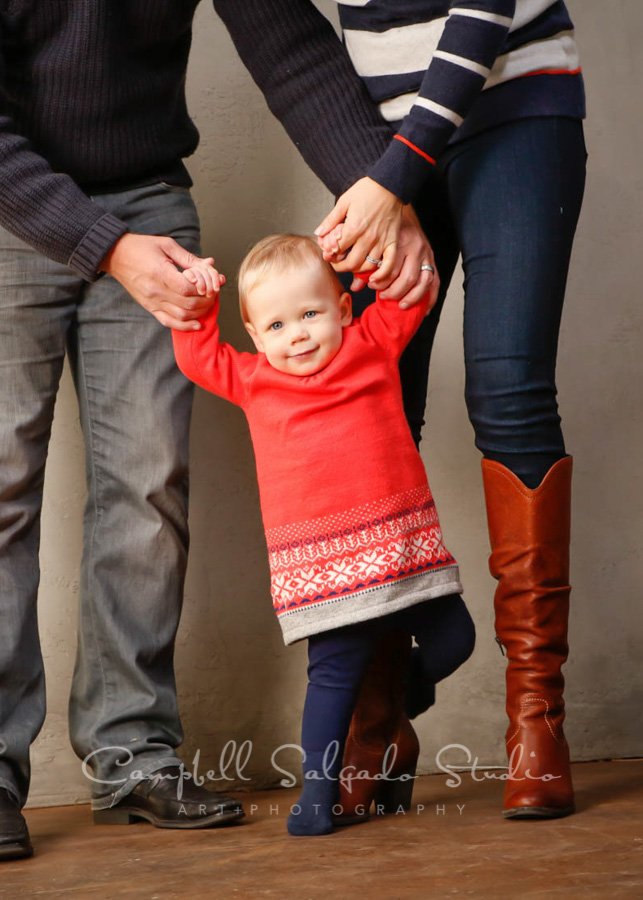  Portrait of girl on modern gray background by family photographers at Campbell Salgado Studio in Portland, Oregon. 