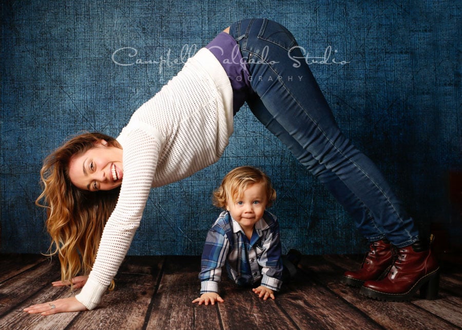  Portrait of mother and child on denim background by family photographers at Campbell Salgado Studio in Portland, Oregon. 
